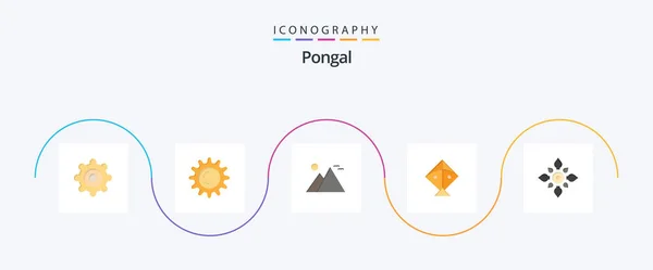 Pongal Flat Icon Pack Including Hindu Decoration Pyramid Decorate Flying — Stockový vektor