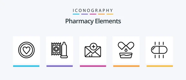 Фармацевтический Набор Elements Line Icon Pack Включая Таблетки Медицинская Медицинская — стоковый вектор