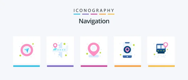 Navigation Flat Icon Pack Including Pin Location Dentist Track Mobile — Wektor stockowy