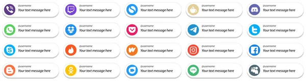 Social Media Platform Card Style Follow Icons Customizable Message Telegram — Stok Vektör