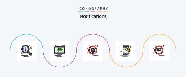 Notifications Line Filled Flat Icon Pack Including Charge Smartphone Screen — Vetor de Stock