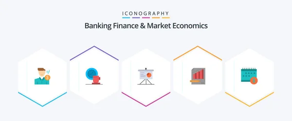 Banking Finance Market Economics Flat Icon Pack Including Analysis Business — 图库矢量图片
