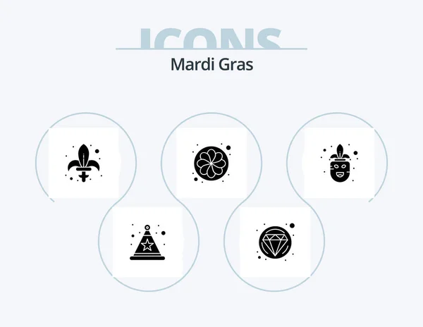 Mardi Gras Glyph Icon Pack Icon Design Mardi Gras Carnival — Stock Vector