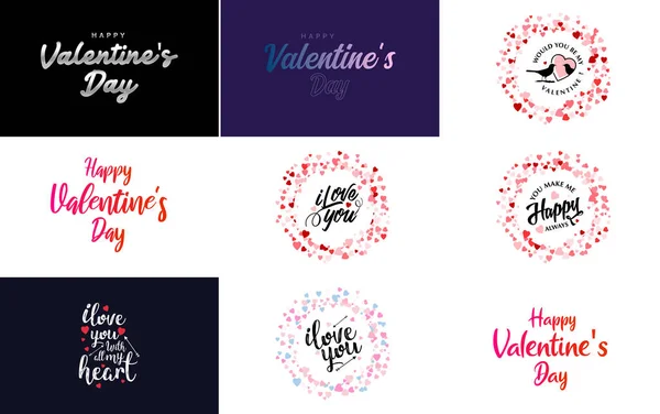 Happy Valentine Day Typography Design Heart Shaped Balloon Gradient Color — Vettoriale Stock