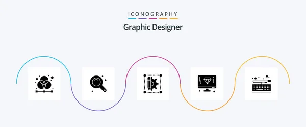 Graphic Designer Glyph Icon Pack Including Board Computer Zoom Tool — Διανυσματικό Αρχείο
