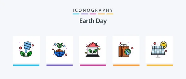 Earth Day Line Filled Icon Pack Including Flower Party Earth — Wektor stockowy