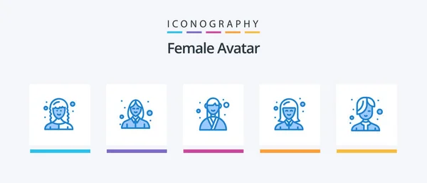 Female Avatar Blue Icon Pack Including Beauty Student Designer Girl — Archivo Imágenes Vectoriales