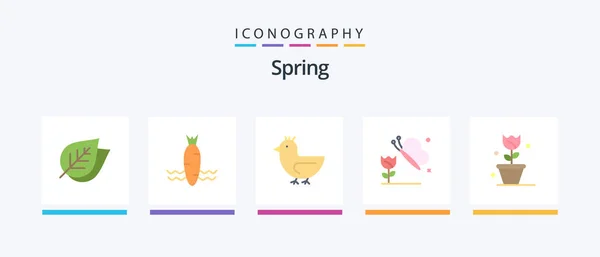 Spring Flat Icon Pack Including Nature Flower Duck Butterfly Butterfly — Stok Vektör