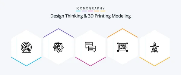 Design Thinking Printing Modeling Line Icon Pack Including Drawing Eye — Wektor stockowy