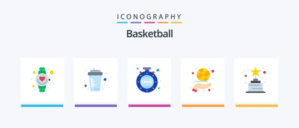 Basketball Flat Icon Pack Including Achievement Spin Sport Hand Basketball — Stok Vektör