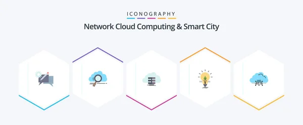 Network Cloud Computing Smart City Flat Icon Pack Including Idea — Vector de stock