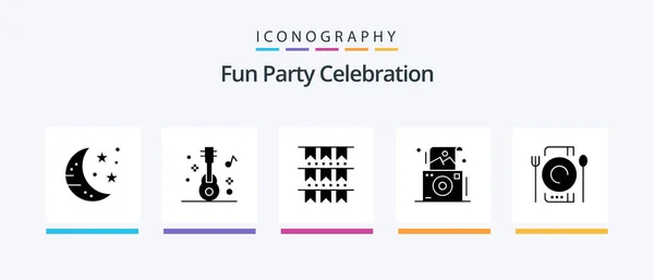 Party Glyph Icon Pack Including Catering Polaroid American Photography Camera — Stock Vector