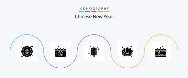 Chinese New Year Glyph Icon Pack Including Event Calendar Lantern — Stok Vektör