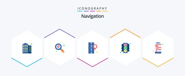 Navigation Flat Icon Pack Including Phone Street Mobile Traffic — Archivo Imágenes Vectoriales