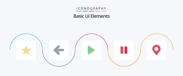 Basic Elements Flat Icon Pack Including Pin Map Media Vedio — Archivo Imágenes Vectoriales