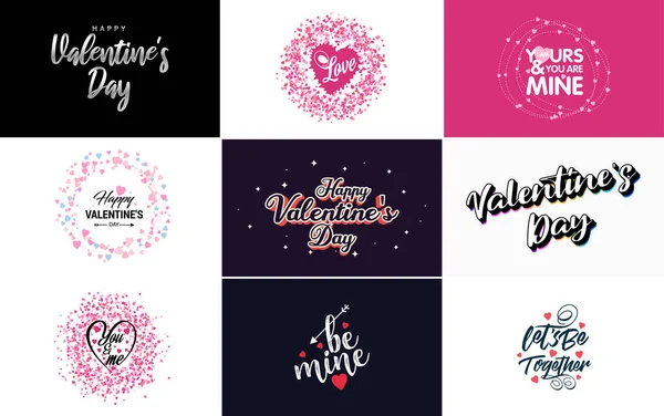 Hand Drawn Black Lettering Valentine Day Pink Hearts White Background — Vetor de Stock