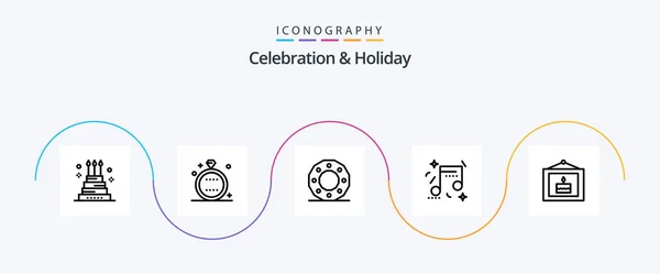 Celebration Holiday Line Icon Pack Including Music Celebration Ring Shape — Stockový vektor