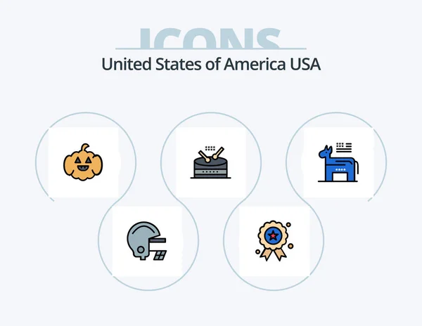 Usa Line Filled Icon Pack Icon Design Usa Ball Instrument — Image vectorielle