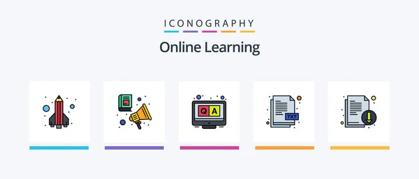 Online Learning Line Filled Icon Pack Including Rocket Pen Book — Wektor stockowy