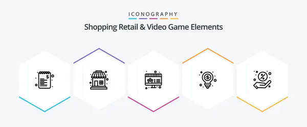 Shoping Retail Video Game Elements Line Icon Pack Including Sale — Wektor stockowy