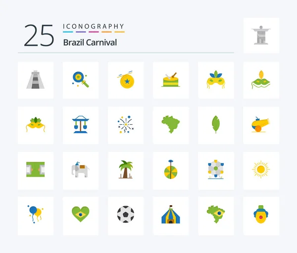 Brazil Carnival Flat Color Icon Pack Including Brazil Star Lolipop — Stockvector