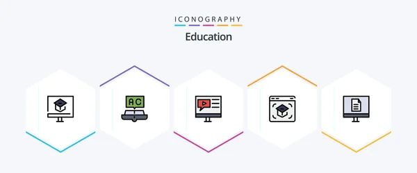 Education Filledline Icon Pack Including Learning Education School Video Multimedia — Stockový vektor