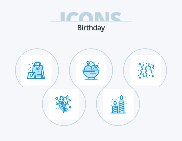 Birthday Blue Icon Pack Icon Design Celebrate Sweet Gift Party — Stok Vektör
