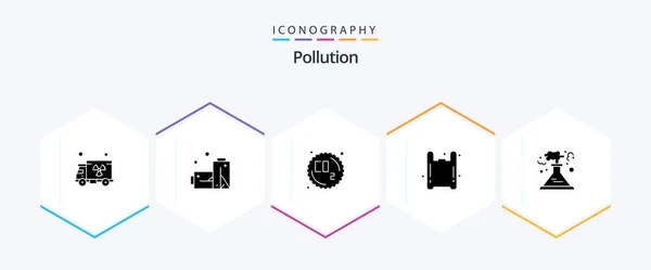 Pollution Glyph Icon Pack Including Production Waste Pollution Pollution — Vetor de Stock