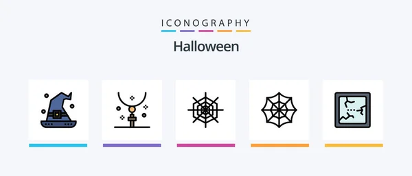 Halloween Line Filled Icon Pack Including Halloween Horror Had Halloween — Stockvektor
