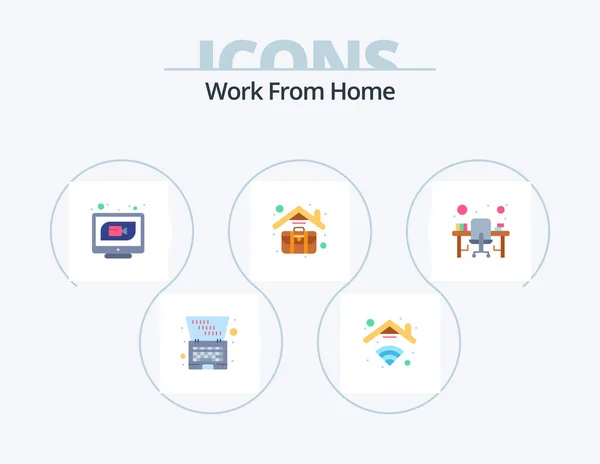 Work Home Flat Icon Pack Icon Design Computer Table Job — Vetor de Stock