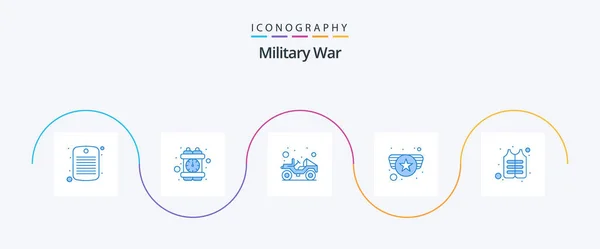Military War Blue Icon Pack Including Life Army Medal Jeep — Stok Vektör