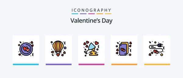 Valentines Day Line Filled Icon Pack Including Romance Heart Paper — Διανυσματικό Αρχείο