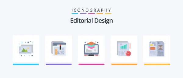 Editorial Design Flat Icon Pack Including Book Report Arrange Metrics — Wektor stockowy