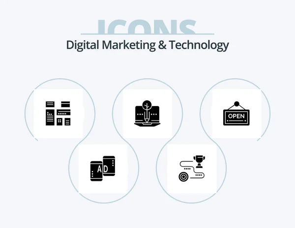 Digital Marketing Technology Glyph Icon Pack Icon Design Open Organic — Stock Vector