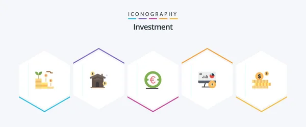 Investment Flat Icon Pack Including Budget Graph Coin Online Money — Vetor de Stock