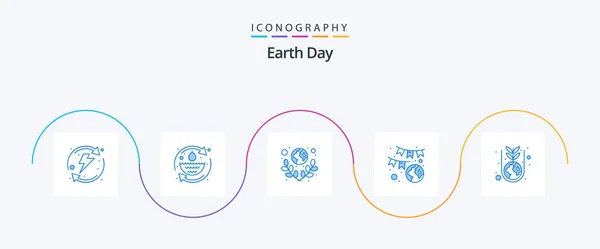 Earth Day Blue Icon Pack Including Laurel Garland Earth Earth — Stok Vektör