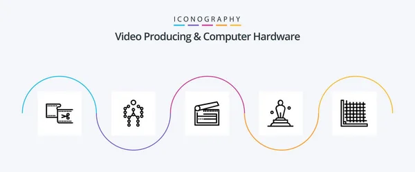 Video Producing Computer Hardware Line Icon Pack Including Oscar Academy — Stock Vector