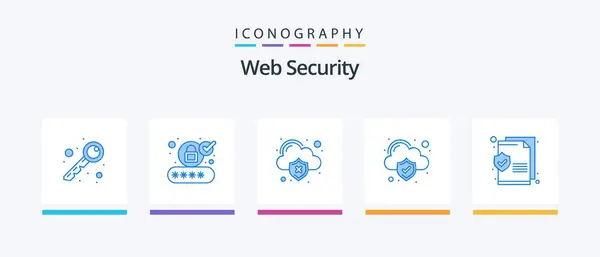 Web Security Blue Icon Pack Including Text Document Data Cloud — Stock vektor
