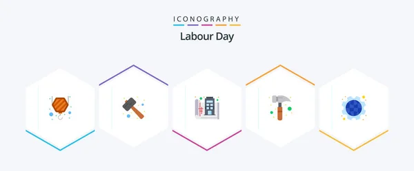 Labour Day Flat Icon Pack Including Day Watch Kit Blue — Stock Vector