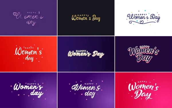 March Typographic Design Set Happy Women Day Text — Vettoriale Stock