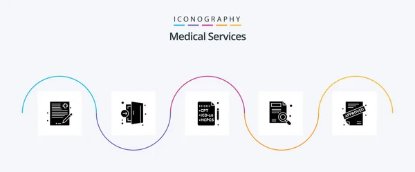 Medical Services Glyph Icon Pack Including Approved Search Medical Report — 图库矢量图片