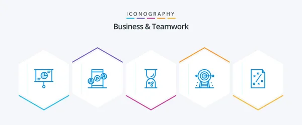 Business Teamwork Blue Icon Pack Including Goal Business Video Outline — Vetor de Stock
