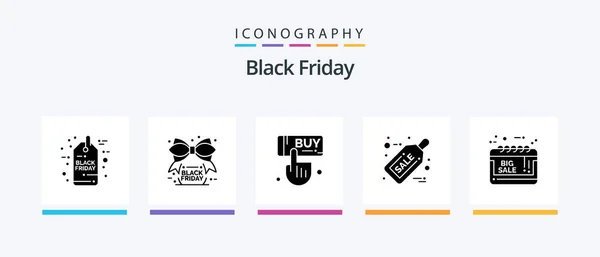 Black Friday Glyph Icon Pack Including Big Sale Ticket Sale — Stok Vektör