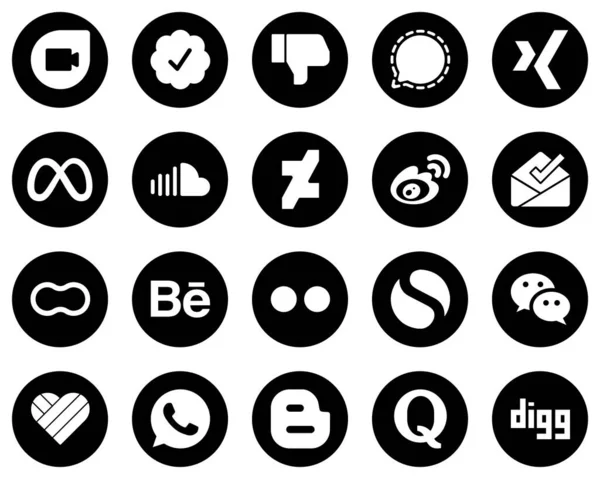 Creative White Social Media Icons Black Background Sina Meta Weibo — стоковый вектор