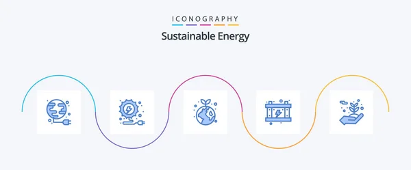 Sustainable Energy Blue Icon Pack Including Flowers Energy Ecology Battery — Stockvektor