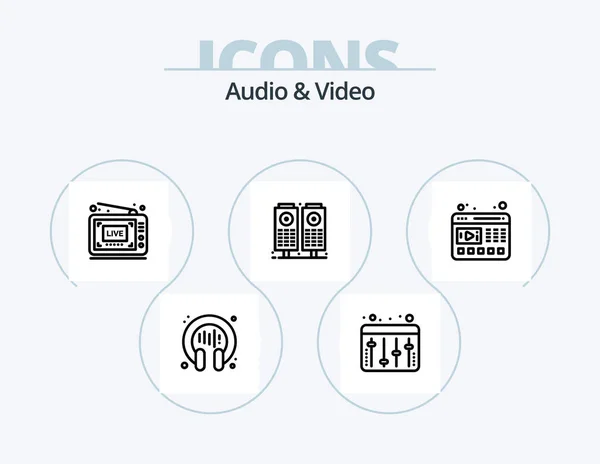 Audio Video Line Icon Pack Icon Design Play Live Loudspeaker — Stockvektor