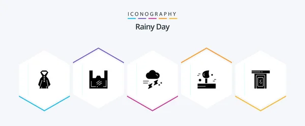 Rainy Glyph Icon Pack Including Rainy Wind Cloud Weather Thunder — 图库矢量图片