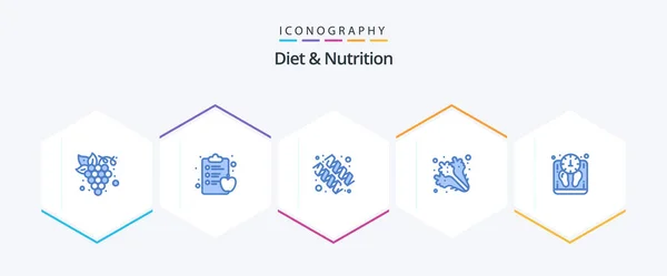 Diet Nutrition Blue Icon Pack Including Weight Diet Protein Vegetables — Stock vektor