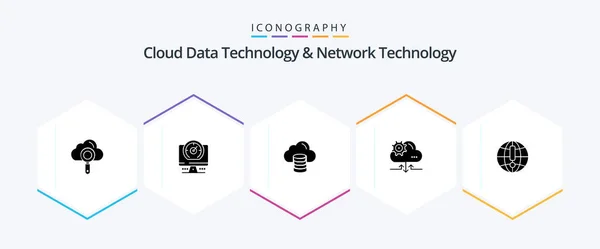 Cloud Data Technology Network Technology Glyph Icon Pack Including Internet — Stockový vektor