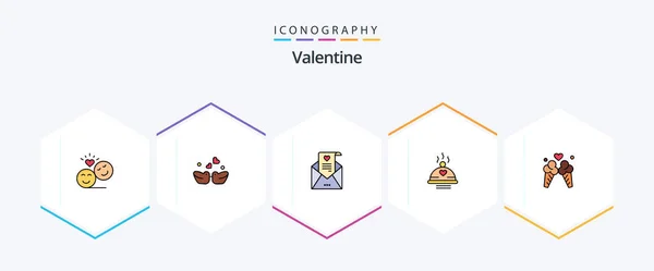 Valentine Filledline Icon Pack Including Valentine Bbq Ducks Food Wedding — Stok Vektör